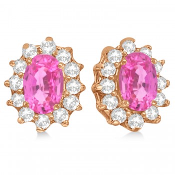 Oval Pink Sapphire & Diamond Accented Earrings 14k Rose Gold (2.05ct)