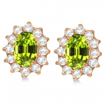 Oval Peridot & Diamond Accented Earrings 14k Rose Gold (2.05ct)