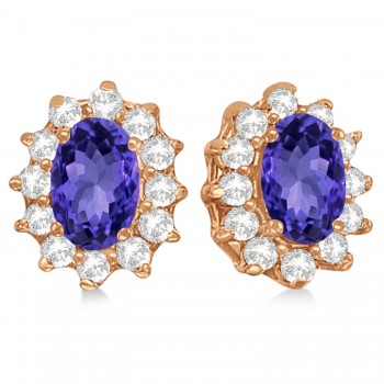 Oval Lab Grown Tanzanite & Diamond Earrings 14k Rose Gold (2.05ct)