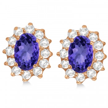 Oval Lab Grown Tanzanite & Diamond Earrings 14k Rose Gold (2.05ct)