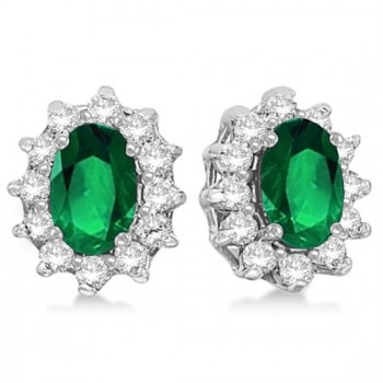 Oval Lab Grown Emerald & Diamond Earrings 14k White Gold (2.05ct)