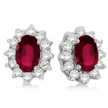 Oval Lab Grown Ruby & Diamond Earrings 14k White Gold (2.05ct)