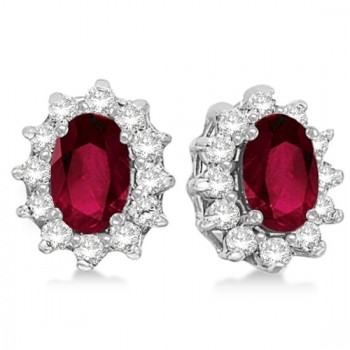 Oval Ruby & Diamond Accented Earrings 14k White Gold (2.05ct)