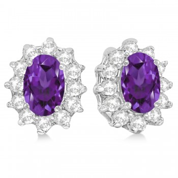 Oval Amethyst & Diamond Accented Earrings 14k White Gold (2.05ct)