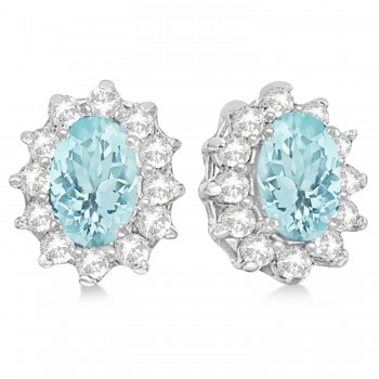 Oval Aquamarine & Diamond Accented Earrings 14k White Gold (2.05ct)