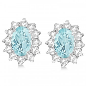 Oval Aquamarine & Diamond Accented Earrings 14k White Gold (2.05ct)