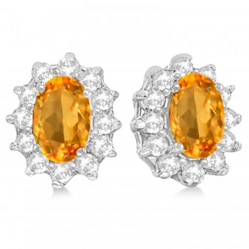 Oval Citrine & Diamond Accented Earrings 14k White Gold (2.05ct)