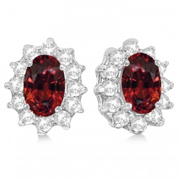 Oval Garnet & Diamond Accented Earrings 14k White Gold (2.05ct)