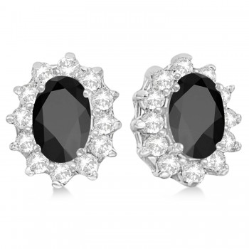 Oval Black Onyx & Diamond Accented Earrings 14k White Gold (2.05ct)