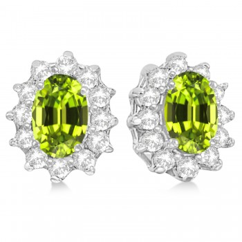 Oval Peridot & Diamond Accented Earrings 14k White Gold (2.05ct)