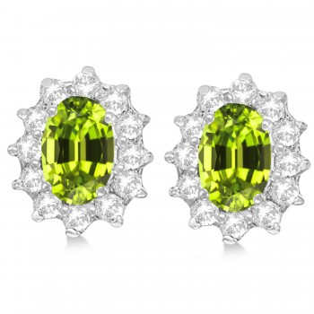 Oval Peridot & Diamond Accented Earrings 14k White Gold (2.05ct)