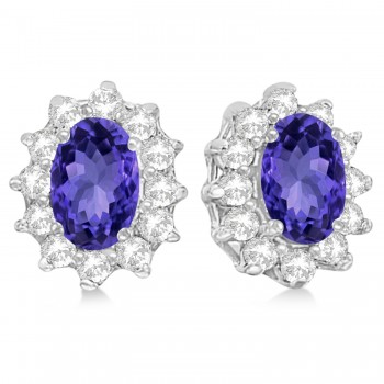 Oval Lab Grown Tanzanite & Diamond Earrings 14k White Gold (2.05ct)