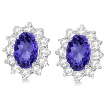 Oval Lab Grown Tanzanite & Diamond Earrings 14k White Gold (2.05ct)