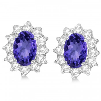 Oval Tanzanite & Diamond Accented Earrings 14k White Gold (2.05ct)