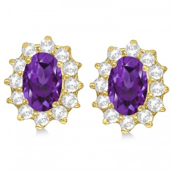 Oval Amethyst & Diamond Accented Earrings 14k Yellow Gold (2.05ct)