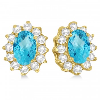 Oval Blue Topaz & Diamond Accented Earrings 14k Yellow Gold (2.05ct)