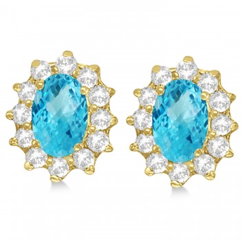 Oval Blue Topaz & Diamond Accented Earrings 14k Yellow Gold (2.05ct)
