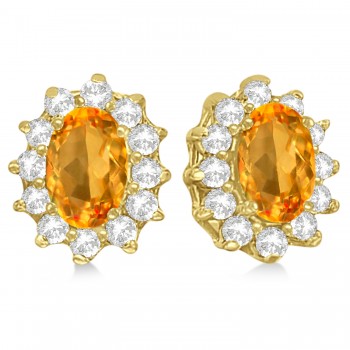 Oval Citrine & Diamond Accented Earrings 14k Yellow Gold (2.05ct)