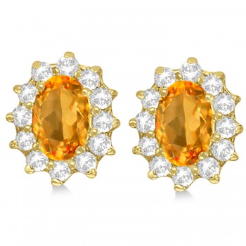 Oval Citrine & Diamond Accented Earrings 14k Yellow Gold (2.05ct)
