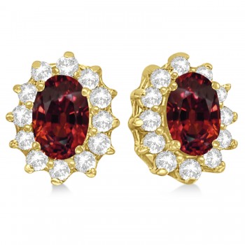 Oval Garnet & Diamond Accented Earrings 14k Yellow Gold (2.05ct)