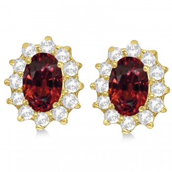 Oval Garnet & Diamond Accented Earrings 14k Yellow Gold (2.05ct)