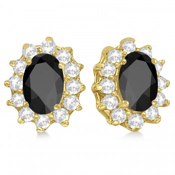 Oval Black Onyx & Diamond Accented Earrings 14k Yellow Gold (2.05ct)