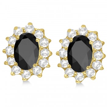 Oval Black Onyx & Diamond Accented Earrings 14k Yellow Gold (2.05ct)