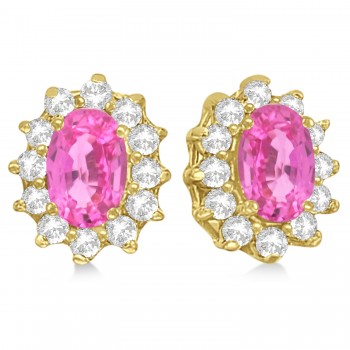 Oval Lab Grown Pink Sapphire & Diamond Earrings 14k Yellow Gold (2.05ct)