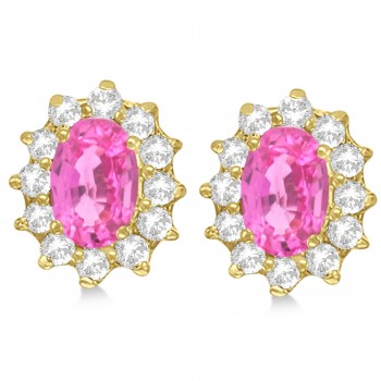Oval Lab Grown Pink Sapphire & Diamond Earrings 14k Yellow Gold (2.05ct)