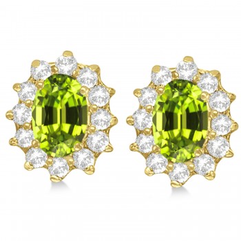 Oval Peridot & Diamond Accented Earrings 14k Yellow Gold (2.05ct)