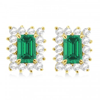 Emerald-Cut Emerald & Diamond Stud Earrings 14k Yellow Gold (1.80ctw)