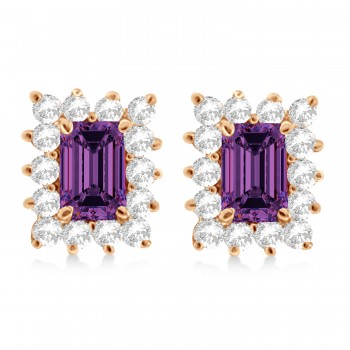 Emerald-Cut Alexandrite & Diamond Stud Earrings 14k Rose Gold (1.80ctw)