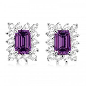 Emerald-Cut Alexandrite & Diamond Stud Earrings 14k White Gold (1.80ctw)