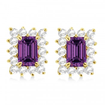 Emerald-Cut Alexandrite & Diamond Stud Earrings 14k Yellow Gold (1.80ctw)