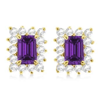 Emerald-Cut Amethyst & Diamond Stud Earrings 14k Yellow Gold (1.80ctw)