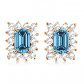 Emerald-Cut Topaz & Diamond Stud Earrings 14k Rose Gold (1.80ctw)