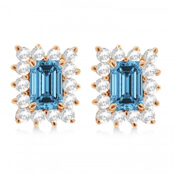 Emerald-Cut Topaz & Diamond Stud Earrings 14k Rose Gold (1.80ctw)