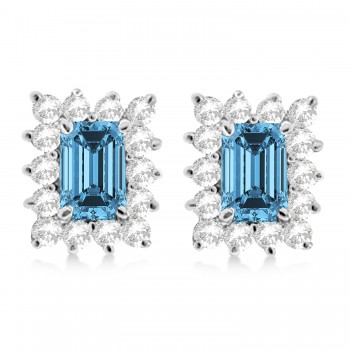 Emerald-Cut Topaz & Diamond Stud Earrings 14k White Gold (1.80ctw)