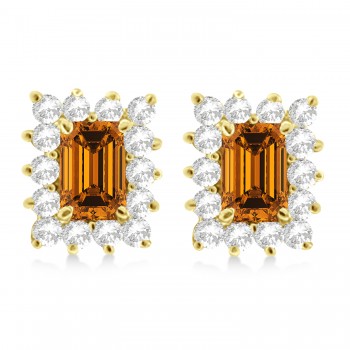 Emerald-Cut Citrine & Diamond Stud Earrings 14k Yellow Gold (1.80ctw)