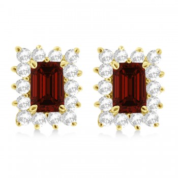 Emerald-Cut Garnet & Diamond Stud Earrings 14k Yellow Gold (1.80ctw)