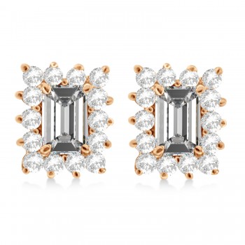 Emerald-Cut Moissanite & Diamond Stud Earrings 14k Rose Gold (1.80ctw)