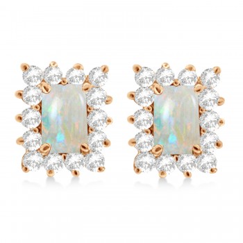 Emerald-Cut Opal & Diamond Stud Earrings 14k Rose Gold (1.80ctw)