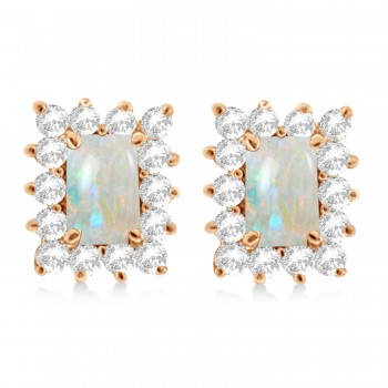 Emerald-Cut Opal & Diamond Stud Earrings 14k Rose Gold (1.80ctw)