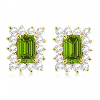 Emerald-Cut Peridot & Diamond Stud Earrings 14k Yellow Gold (1.80ctw)