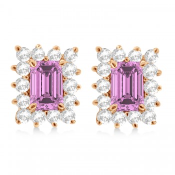 Emerald-Cut Sapphire & Diamond Stud Earrings 14k Rose Gold (1.80ctw)