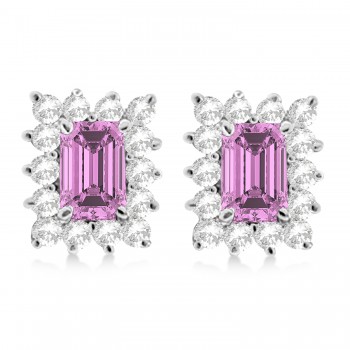 Emerald-Cut Sapphire & Diamond Stud Earrings 14k White Gold (1.80ctw)