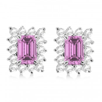 Emerald-Cut Sapphire & Diamond Stud Earrings 14k White Gold (1.80ctw)