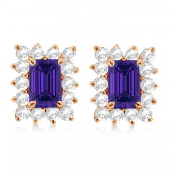 Emerald-Cut Tanzanite & Diamond Stud Earrings 14k Rose Gold (1.80ctw)