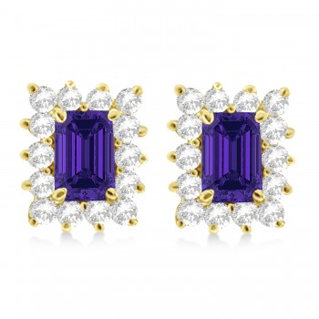 Emerald-Cut Tanzanite & Diamond Stud Earrings 14k Yellow Gold (1.80ctw)