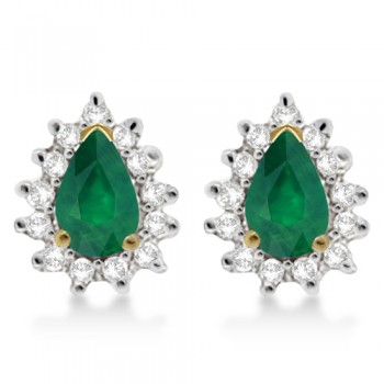 Emerald & Diamond Teardrop Earrings 14k Yellow Gold (1.10ctw)